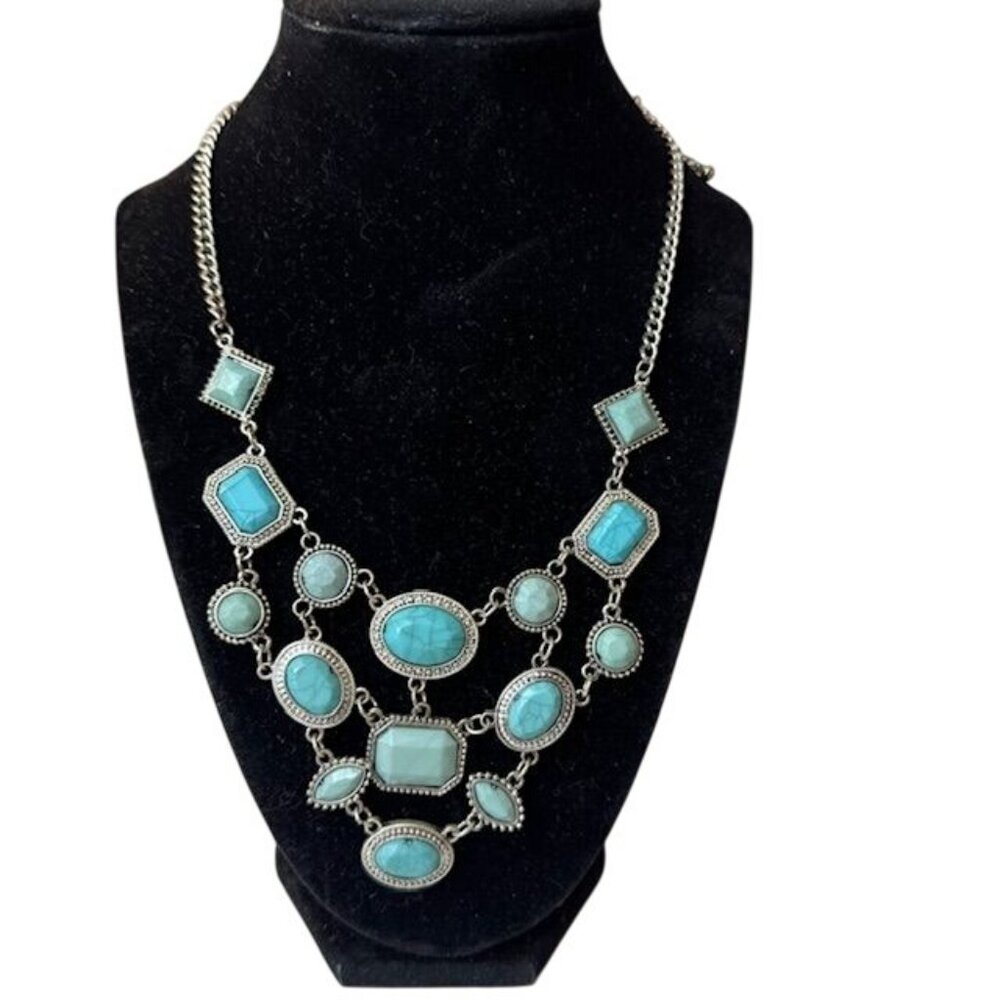 Statement Multi-Layer Turquoise Stone Necklace Wi… - image 1